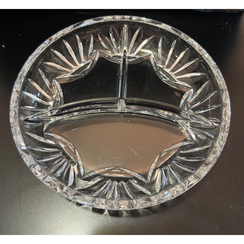 "Atlantis Crystal Portugal Matinee Star Cut Divided Relish Dish 7.25in‎ w Box